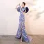 Chinese style Burgundy Printing Evening Party Cheongsam 2026 Trumpet / Mermaid High Neck Puffy Short Sleeve Sweep Train