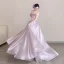 Lovely Blushing Pink Lace Flower Appliques Prom Dresses 2026 Ball Gown Strapless Sleeveless Backless Sweep Train Formal Dresses