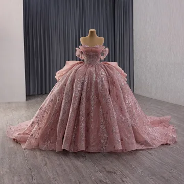 Luxury Gorgeous Blushing Pink Handmade Beading Sequins Pearl Prom Dresses 2025 Ball Gown Strapless Sleeveless Backless Royal Train Formal Dresses