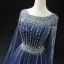 High-end Vintage / Retro Navy Blue Handmade  Beading Rhinestone Sequins Prom Dresses 2024 Ball Gown Scoop Neck Sleeveless Backless Floor-Length / Long Formal Dresses
