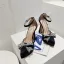 Fashion Black Evening Party Pearl Rhinestone Bow Womens Shoes 2023 Ankle Strap 13 cm Stiletto Heels Pointed Toe Sandals High Heels