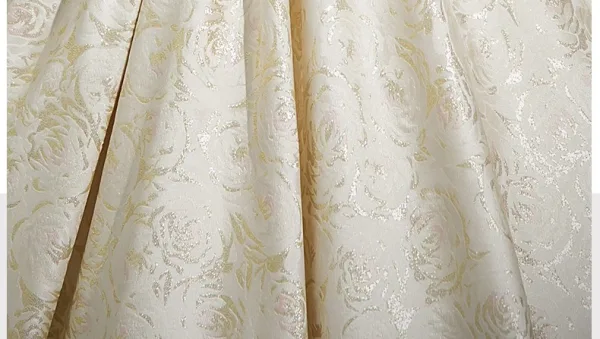 Elegant Champagne Appliques Printing Prom Dresses 2025 Ball Gown U-Neck Puffy Short Sleeve Backless Floor-Length / Long Prom Formal Dresses