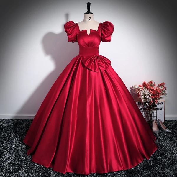 burgundy bow dress Burgundy Strapless Tulle Bow Prom Dress 20743 Burgundy / Custom Size main image 0