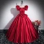 Elegant Burgundy Bow Prom Dresses 2024 Ball Gown Square Neckline Puffy Short Sleeve Backless Floor-Length / Long Prom Formal Dresses