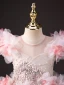 Chic / Beautiful Blushing Pink Beading Pearl Appliques Birthday Flower Girl Dresses 2023 Ball Gown Scoop Neck Short Sleeve Backless Floor-Length / Long