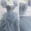 Charmant Himmelblau Perlenstickerei Perle Pailletten Ballkleider 2022 Ballkleid Eckiger Ausschnitt Geschwollenes Kurze Ärmel Rückenfreies Lange Festliche Kleider