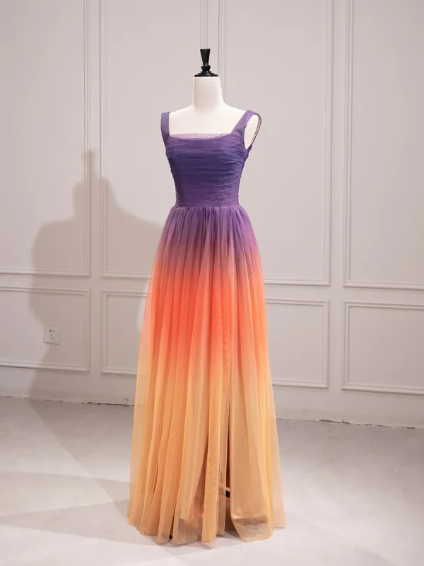 Simple Multi-Couleurs Fendue devant Robe De Bal 2024 Princesse Encolure Carrée Sans Manches Dos Nu Longue Promo Robe De Ceremonie