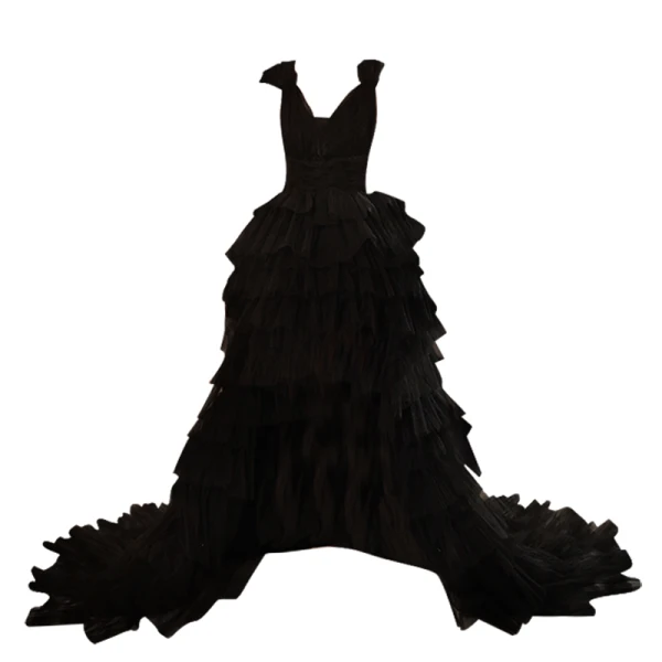 Sexy Black Cascading Ruffles Asymmetrical Cocktail Dresses Prom Dresses 2022 A-Line / Princess Spaghetti Straps Sleeveless Backless Formal Dresses