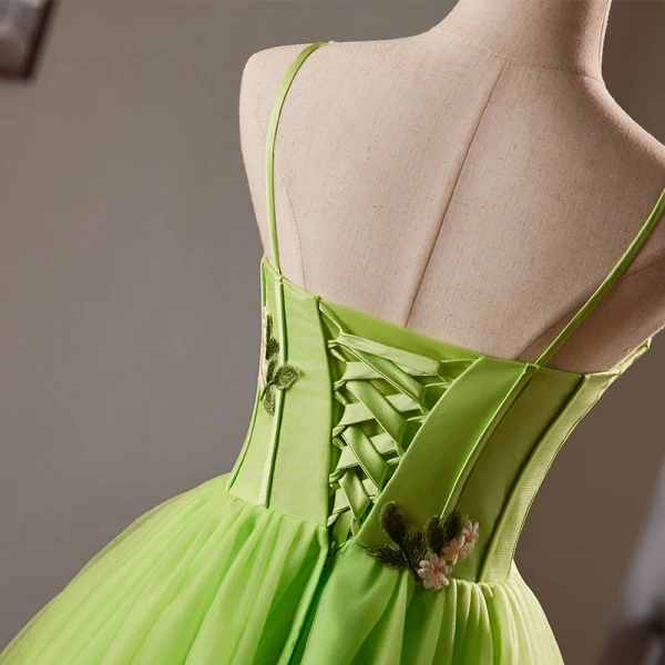 Chic / Beautiful Green Lace Flower Short Homecoming Graduation Dresses 2024 A-Line / Princess Spaghetti Straps Sleeveless Backless Formal Dresses