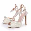 Elegant White Pearl Wedding Shoes 2024 Ankle Strap 11 cm Stiletto Heels Open / Peep Toe Wedding Sandals High Heels