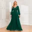 Elegant Dark Green Sequins Prom Dresses 2024 A-Line / Princess V-Neck Long Sleeve Backless Floor-Length / Long Prom Formal Dresses