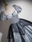 Vintage / Retro Grey Printing Prom Dresses 2024 Ball Gown Square Neckline Puffy Short Sleeve Backless Floor-Length / Long Prom Formal Dresses
