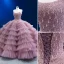 Luxe Rougissant Rose Perlage Faux Diamant Perle Paillettes Robe De Mariée 2023 Robe Boule Bustier Sans Manches Dos Nu Volants en Cascade Train De Balayage Mariage