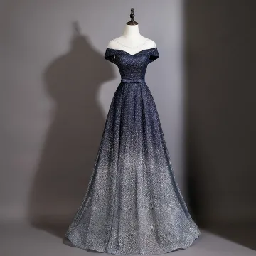 Bling Bling Navy Blue Sequins Prom Dresses 2026 A Line Princess Scoop Neck Short Sleeve Backless Floor Length Long Formal Dresses
