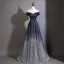 Bling Bling Navy Blue Sequins Prom Dresses 2026 A-Line / Princess Scoop Neck Short Sleeve Backless Floor-Length / Long Formal Dresses
