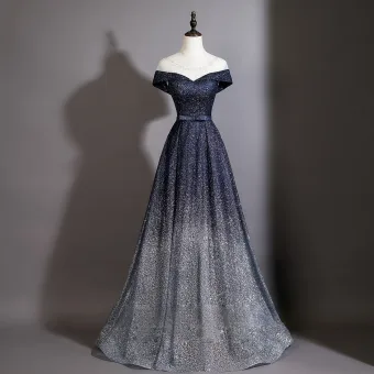 Bling Bling Navy Blue Sequins Prom Dresses 2026 A Line Princess Scoop Neck Short Sleeve Backless Floor Length Long Formal Dresses