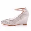 Mode Blanche Faux Diamant Paillettes En Dentelle Fleur Chaussure De Mariée 2023 Bride Cheville 8 cm Compensées À Bout Pointu Mariage Bottes