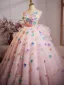 Blumenfee Rosa Multifarben Applikationen Geburtstag Ballkleider 2025 Ballkleid Bandeau Ärmellos Rückenfreies Sweep / Pinsel Zug Festliche Kleider