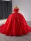 Haut de Gamme Rouge Perlage Perle Paillettes En Dentelle Fleur Appliques Robe De Bal 2024 Robe Boule De l'épaule Sans Manches Dos Nu Chapel Train Promo