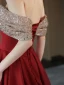 Chic / Belle Bordeaux Perlage Paillettes Robe De Bal 2024 Princesse De l'épaule Manches Courtes Dos Nu Longue Promo Robe De Ceremonie