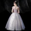 Charmant Bleu Ciel Perlage Étoile Paillettes Anniversaire Robe Ceremonie Fille 2022 Robe Boule Encolure Dégagée Sans Manches Dos Nu Longue Robe Ceremonie Fille