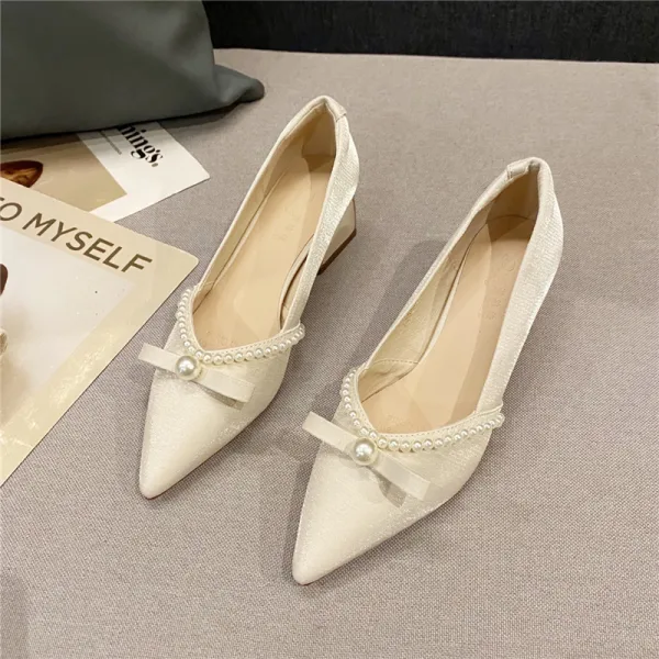Schöne Burgunderrot Abend Perle Schleife Pumps 2022 5 cm Thick Heels Spitzschuh Pumps Hochhackige