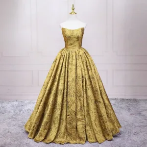 Vintage Retro Gold Printing Prom Dresses 2025 Ball Gown Strapless Sleeveless Backless Floor Length Long Prom Formal Dresses