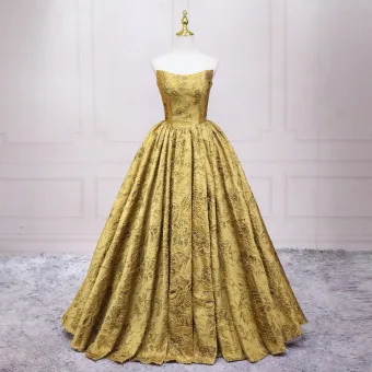 Vintage Oro Impresión Vestidos De Gala 2025 Ball Gown Sin Tirantes Sin Mangas Sin Espalda Largos Gala Vestidos Formales