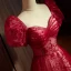 Chic / Belle Bordeaux Paillettes Robe De Bal 2022 Princesse Encolure Carrée Gonflée Manches Courtes Dos Nu Noeud Longue Promo Robe De Ceremonie