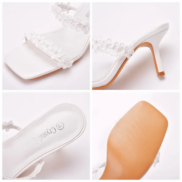 Sexy White Pearl Lace Flower Street Wear Womens Sandals 2023 7 cm Stiletto Heels Open / Peep Toe Sandals High Heels