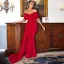 Elegant Red Evening Dresses 2022 Trumpet / Mermaid Bow Off-The-Shoulder Short Sleeve Backless Floor-Length / Long Evening Party Formal Dresses