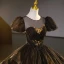 Vintage / Retro Black Beading Sequins Lace Flower Cascading Ruffles Prom Dresses 2023 Ball Gown Scoop Neck Puffy Short Sleeve Backless Floor-Length / Long Prom
