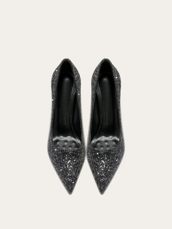 Charmant Schwarz Glanz Pailletten Cocktail Pumps 2025 10 cm Stilettos Spitzschuh Pumps Hochhackige