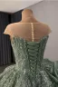 Vintage / Retro Sage Green Handmade  Beading Pearl Sequins Prom Dresses 2026 Ball Gown Scoop Neck Cap Sleeves Backless Sweep Train Formal Dresses