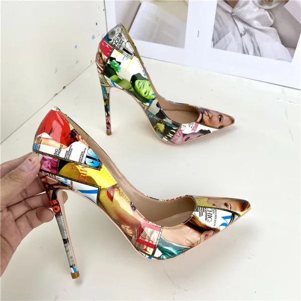 Fashion Street Wear Doodle Pumps High Heels 2022 12 cm Stiletto Heels Pointed Toe Pumps