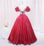 Elegant Burgundy Rhinestone Sequins Prom Dresses 2024 Ball Gown Scoop Neck Puffy Short Sleeve Backless Floor-Length / Long Prom Formal Dresses
