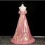 Schöne Rosa Perlenstickerei Applikationen Ballkleider 2025 A Linie Off Shoulder Ärmellos Rückenfreies Sweep / Pinsel Zug Ball Festliche Kleider