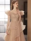 Charmant Champagne Perlage Paillettes Volants en Cascade Robe De Soirée 2023 Princesse De l'épaule Sans Manches Dos Nu Longue Soirée Robe De Ceremonie