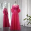 High-end Black Handmade  Beading Sequins Feather Prom Dresses 2024 A-Line / Princess Scoop Neck 1/2 Sleeves Floor-Length / Long Prom Formal Dresses