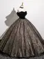 Classy Black Glitter Prom Dresses 2025 Ball Gown Off-The-Shoulder Sleeveless Backless Floor-Length / Long Prom Formal Dresses
