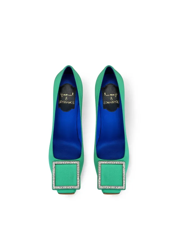 Vintage / Retro Mint Green Rhinestone Prom Pumps 2026 Leather 7 cm Stiletto Heels Square Toe Pumps High Heels