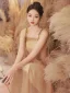 Modest / Simple Champagne Homecoming Graduation Dresses 2024 A-Line / Princess Spaghetti Straps Sleeveless Backless Tea-length Formal Dresses
