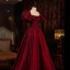 Elegant Burgundy Prom Dresses 2024 Ball Gown Square Neckline Puffy Short Sleeve Backless Bow Floor-Length / Long Prom Formal Dresses