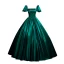 Vintage / Retro Dark Green Satin Prom Dresses 2024 Ball Gown Square Neckline Short Sleeve Backless Bow Floor-Length / Long Prom Formal Dresses