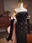 Sexy Noire Faux Diamant Robe De Soirée 2025 Trompette / Sirène Bustier Manches Longues Dos Nu Noeud Longue Soirée Robe De Ceremonie