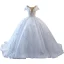 High End Weiß Handgefertigt Perlenstickerei Perle Pailletten Brautkleider / Hochzeitskleider 2023 Ballkleid Rundhalsausschnitt Kurze Ärmel Rückenfreies Kapelle-Schleppe Hochzeit