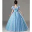 Cinderella Sky Blue Birthday Flower Girl Dresses Ball Gown 2022 Scoop Neck Lace Butterfly Sequins Star Short Sleeve Floor-Length / Long Flower Girl Dresses