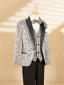 Bling Bling Grey Fall Winter 6-piece Sequins Long Sleeve Boys Wedding Suits 2025 Body Jewellery Coat Pants Shirt Tie Vest