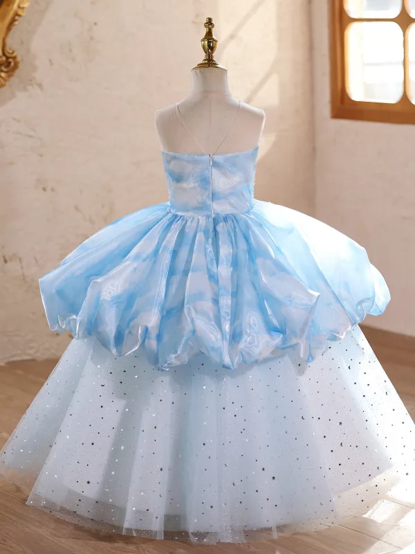 Fashion Sky Blue Beading Star Sequins Birthday Flower Girl Dresses 2026 Ball Gown Scoop Neck Sleeveless Backless Floor-Length / Long Tulle