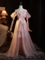 Schöne Rosa Perle Strass Pailletten Applikationen Gespaltete Front Ballkleider 2025 A Linie Off Shoulder Ärmellos Rückenfreies Lange Ball Festliche Kleider